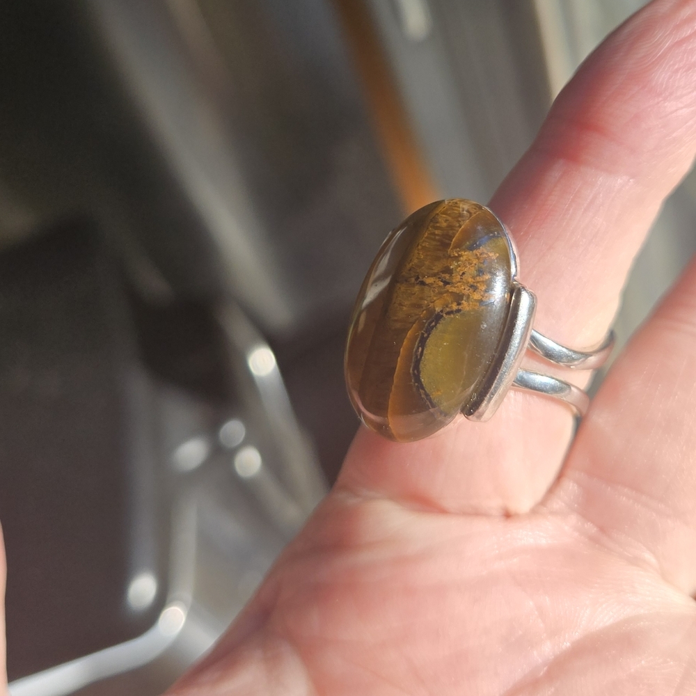 Tiger's Eye Silver Ring sz 8 adjustable - Picture 6 of 10
